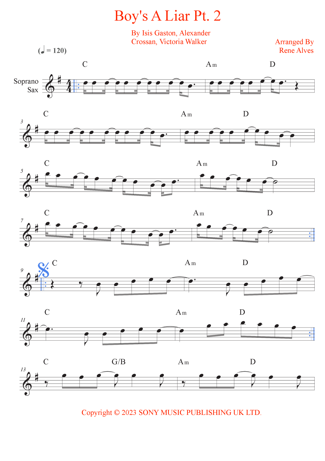 Boy's A Liar Pt. 2 (arr. Rene Alves)