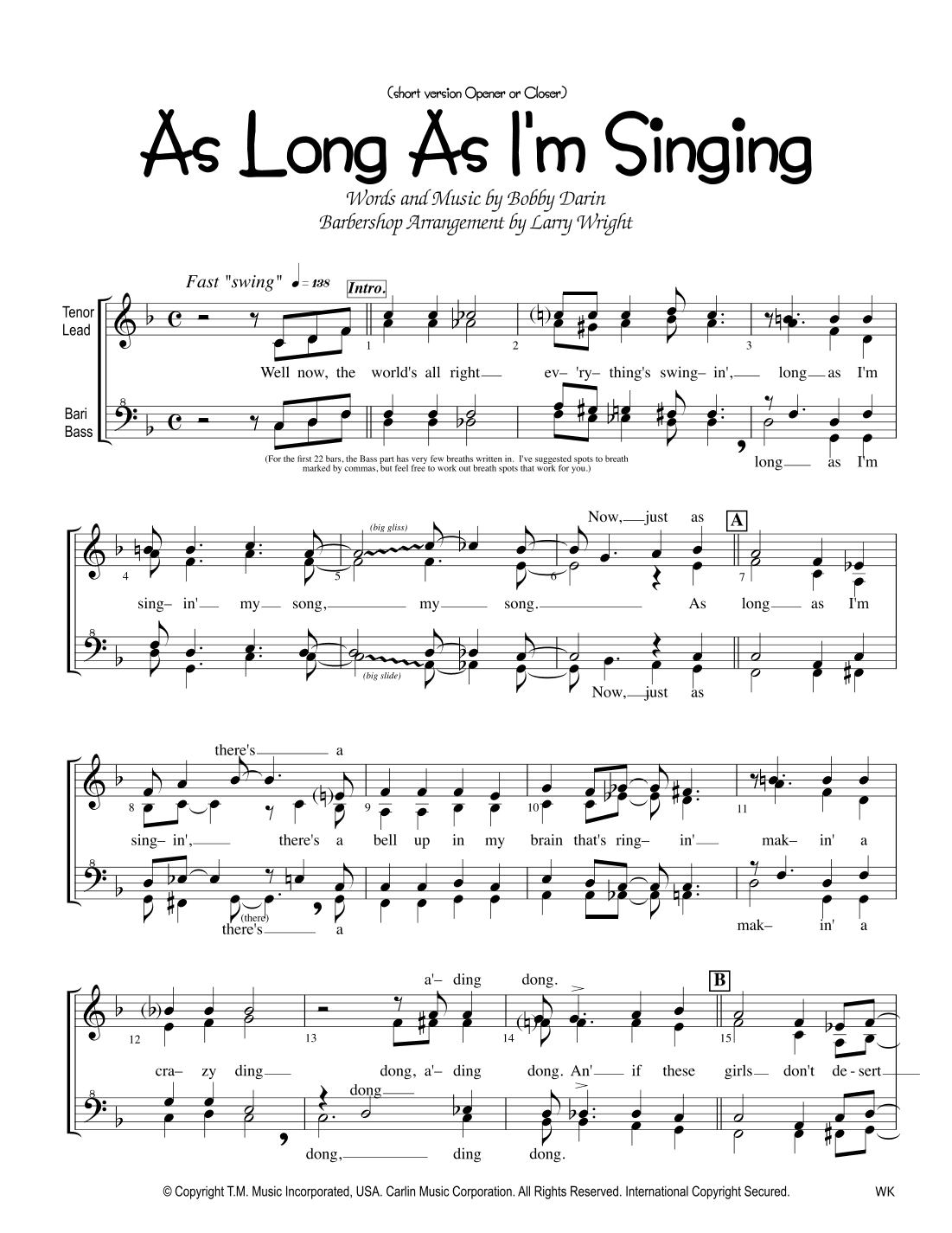 As Long As I'm Singing (arr. Larry Wright)