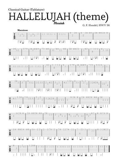 Aleluia (HALLELUJAH), of the Messiah - for Classical Guitar (Tablature) and accompaniment (arr. Leyandder Trustworthy)