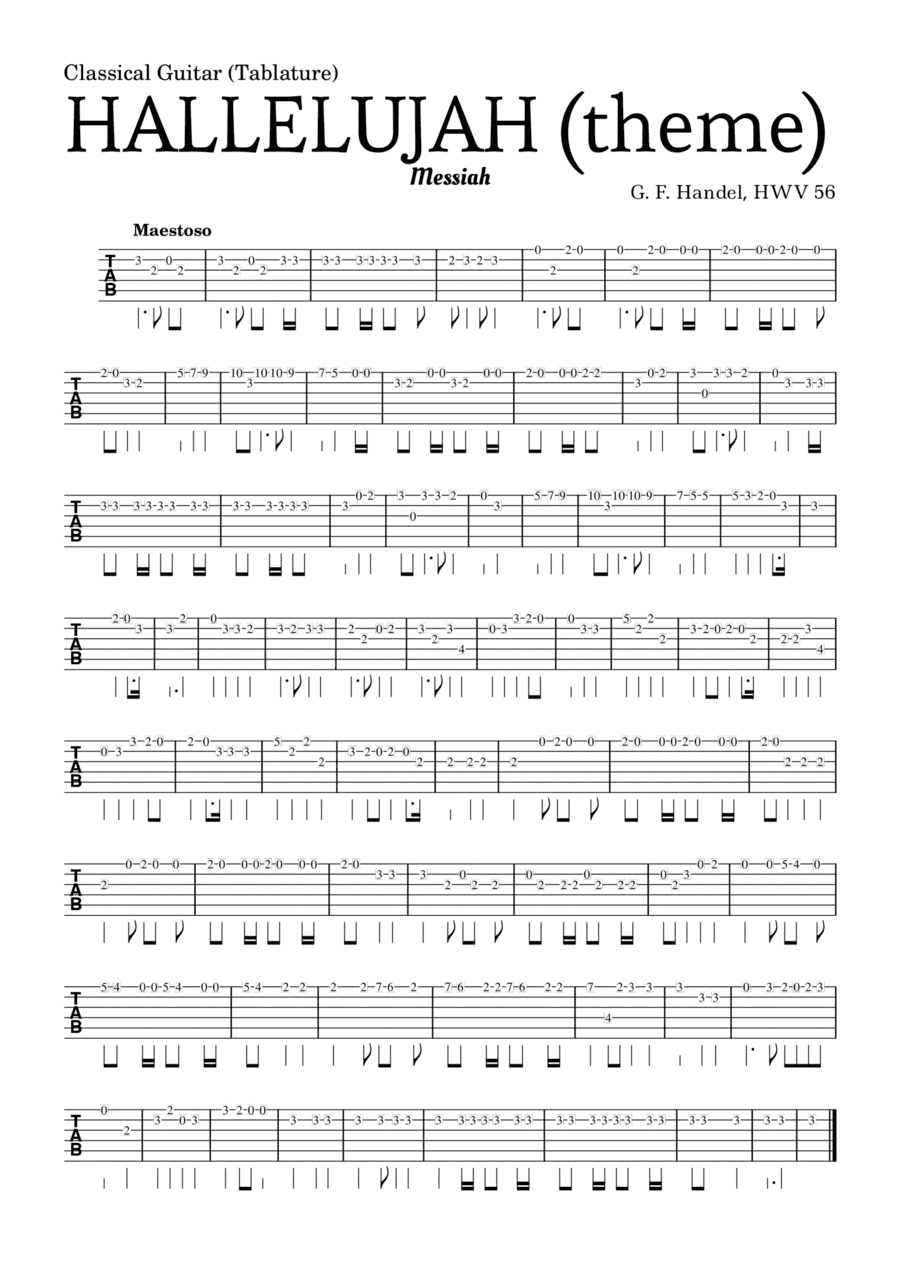 Aleluia (HALLELUJAH), of the Messiah - for Classical Guitar (Tablature) and accompaniment (arr. Leyandder Trustworthy)