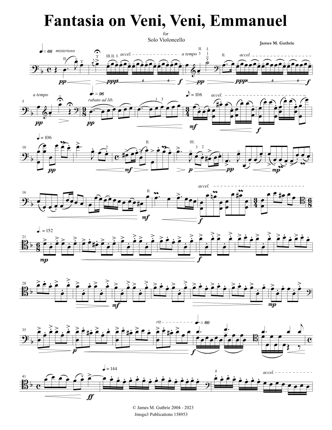 Guthrie: Fantasia on Veni, Veni, Emmanuel for Solo Cello