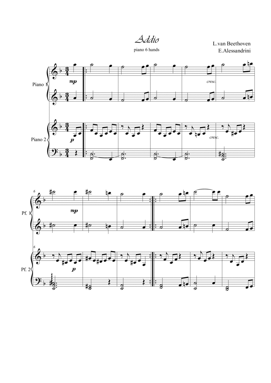 Adieau. Piano 4 hands (arr. Ester Alessandrini)