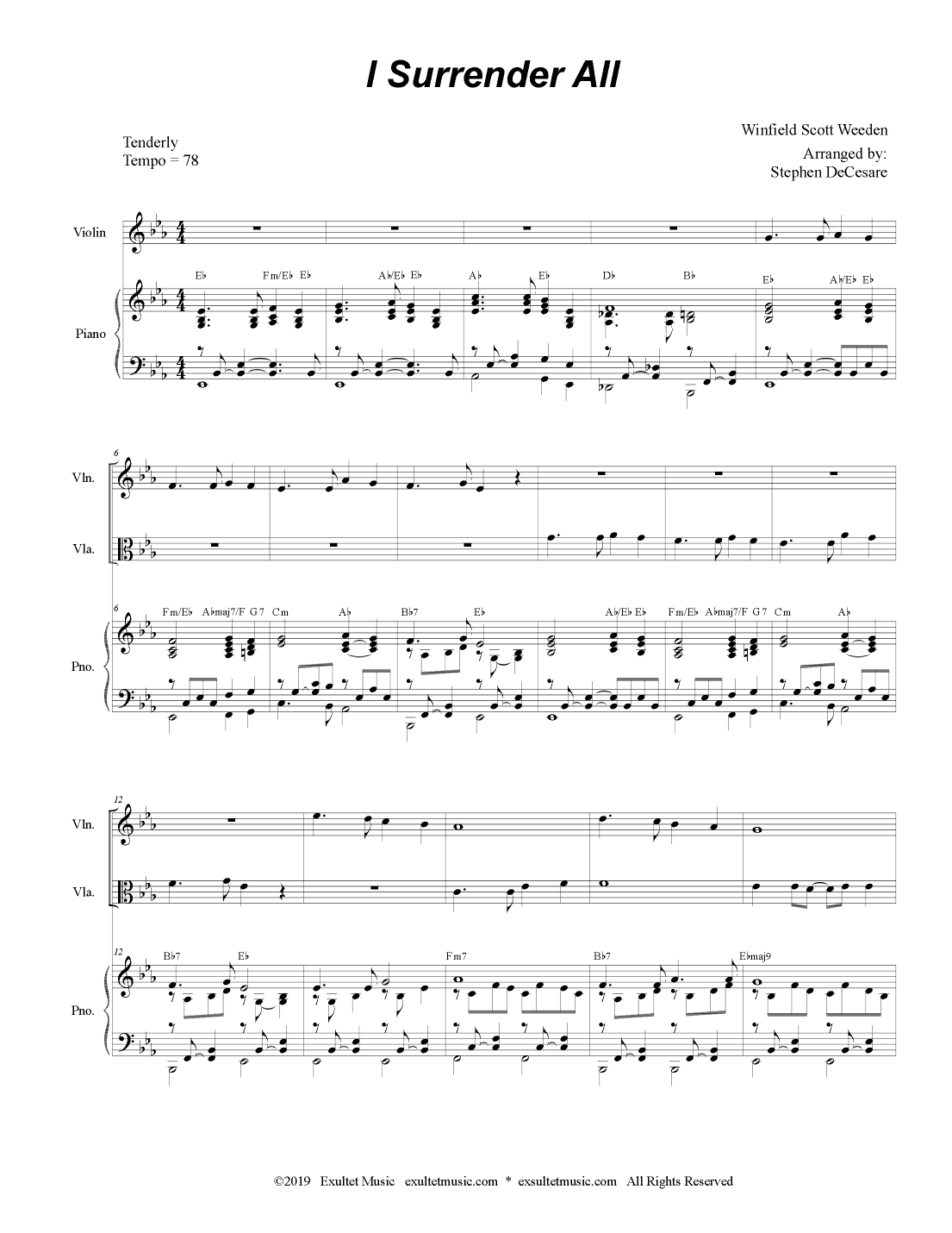 I Surrender All (Duet for Violin and Viola) (arr. Stephen DeCesare)
