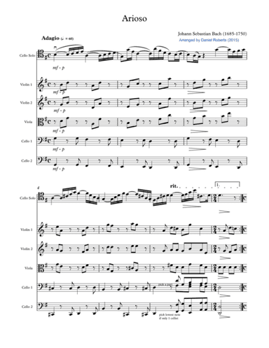 Bach Arioso (BWV 156) for Cello and Chamber Orchestra - SCORE (arr. Daniel Roberts)