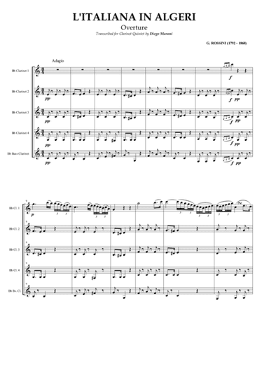Overture from "L'italiana in Algeri" for Clarinet Quintet (arr. Diego Marani)