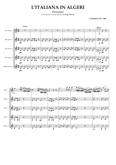 Overture from "L'italiana in Algeri" for Clarinet Quintet (arr. Diego Marani)