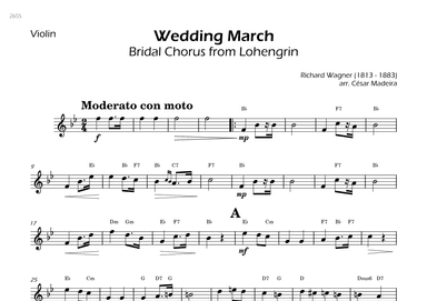 Wedding March (Bridal Chorus) - Violin Solo - W/Chords (arr. César Madeira)