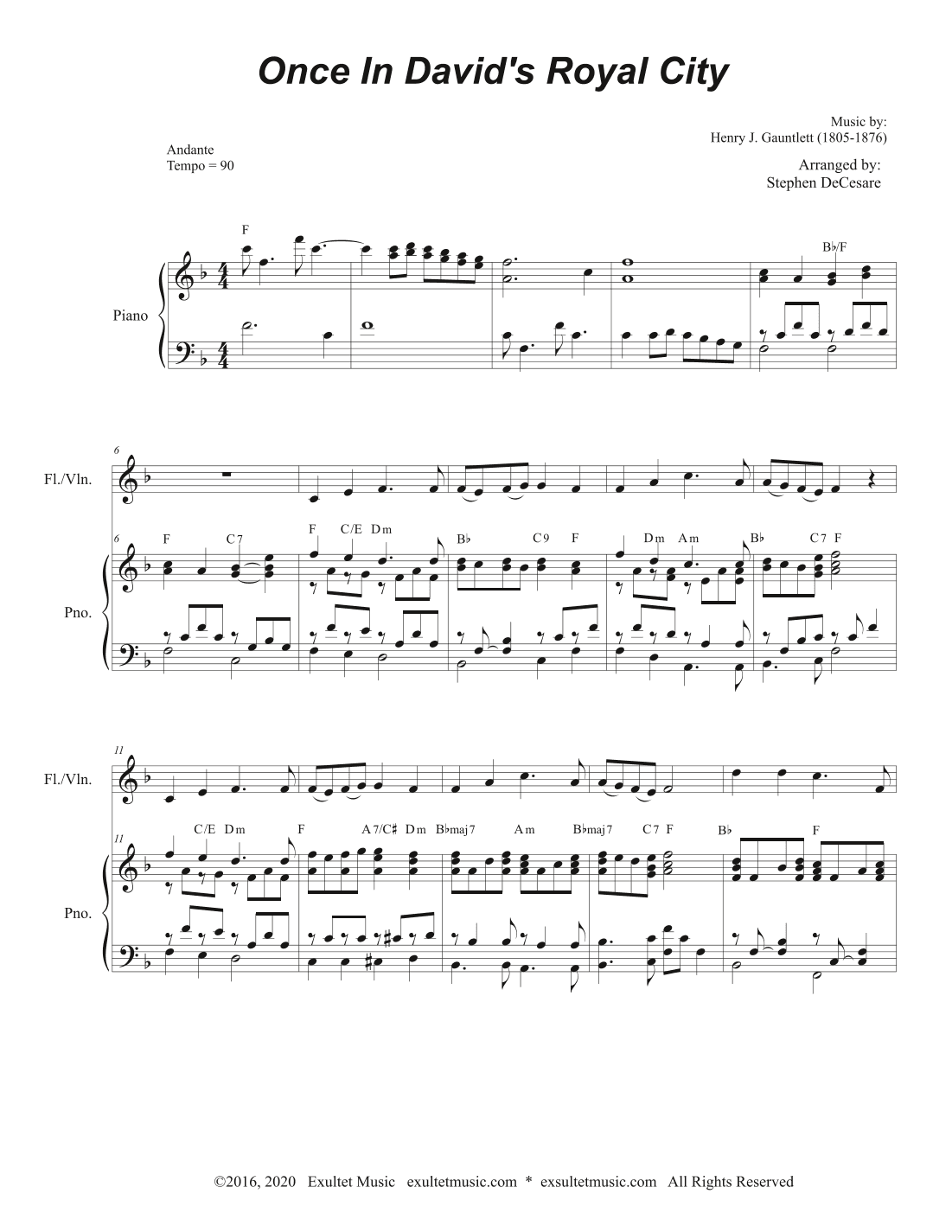 Once In Royal David's City (Flute or Violin solo and Piano) (arr. Stephen DeCesare)