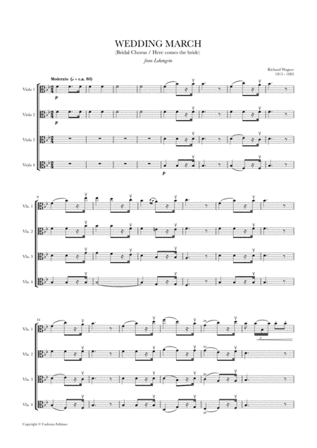 Wedding March (Bridal Chorus - Here comes the Bride) for Viola Quartet (arr. Cadenza Editions)