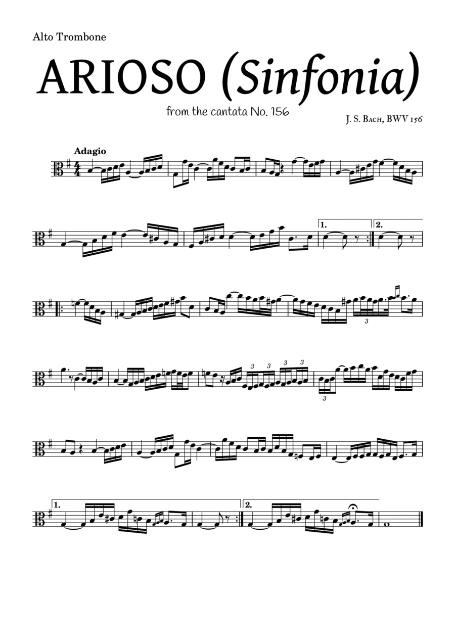 ARIOSO, by J. S. Bach (sinfonia) - for Alto Trombone and accompaniment (arr. Leyandder Trustworthy)