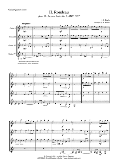 Rondeau Suite 2 BWV 1067 for guitar quartet (arr. Amadeus Music)