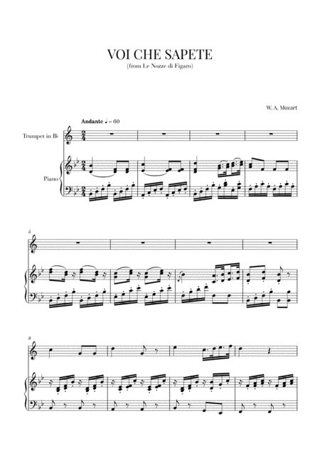 Mozart - Voi Che Sapete (for Trumpet and Piano) (arr. Cadenza Editions)