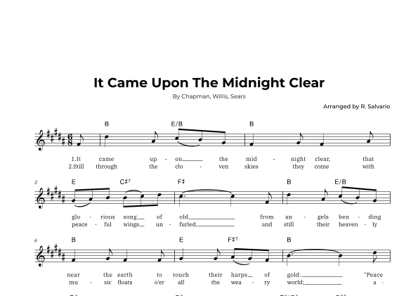 It Came Upon The Midnight Clear (Key of B Major) (arr. R. Salvario)
