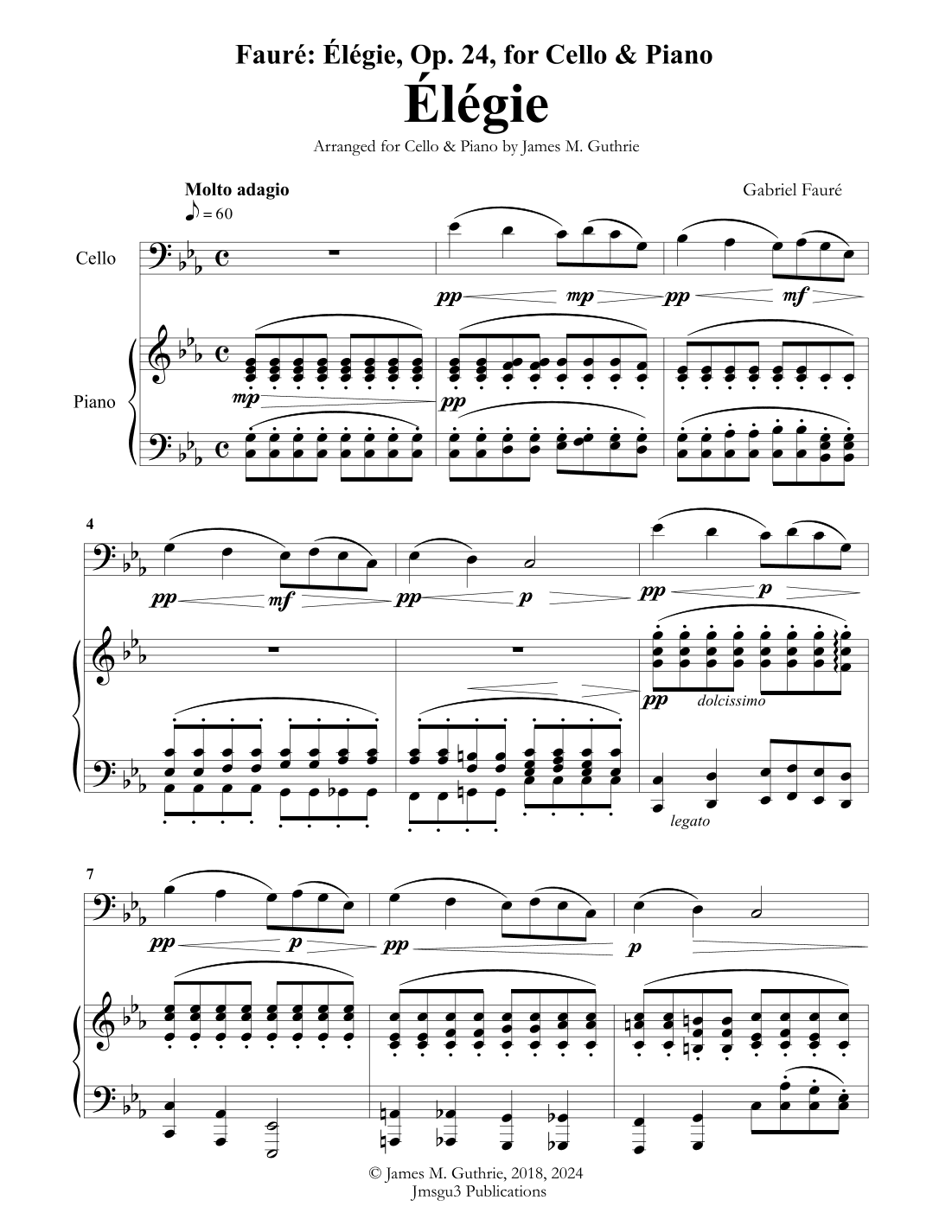 Fauré: Élégie Op. 24 for Cello & Piano (arr. James M. Guthrie, ASCAP)