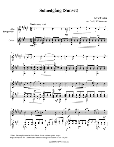 Solnedgång (Sunset) for alto saxophone and guitar (arr. David Warin Solomons)
