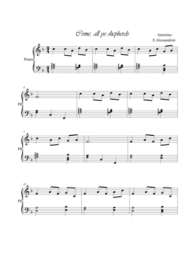 Come all ye shepherds. Piano (arr. Ester Alessandrini)