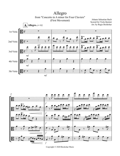 Allegro (from "Concerto for Four Claviers") (A min) (Viola Quintet) (arr. Regis Bookshar)