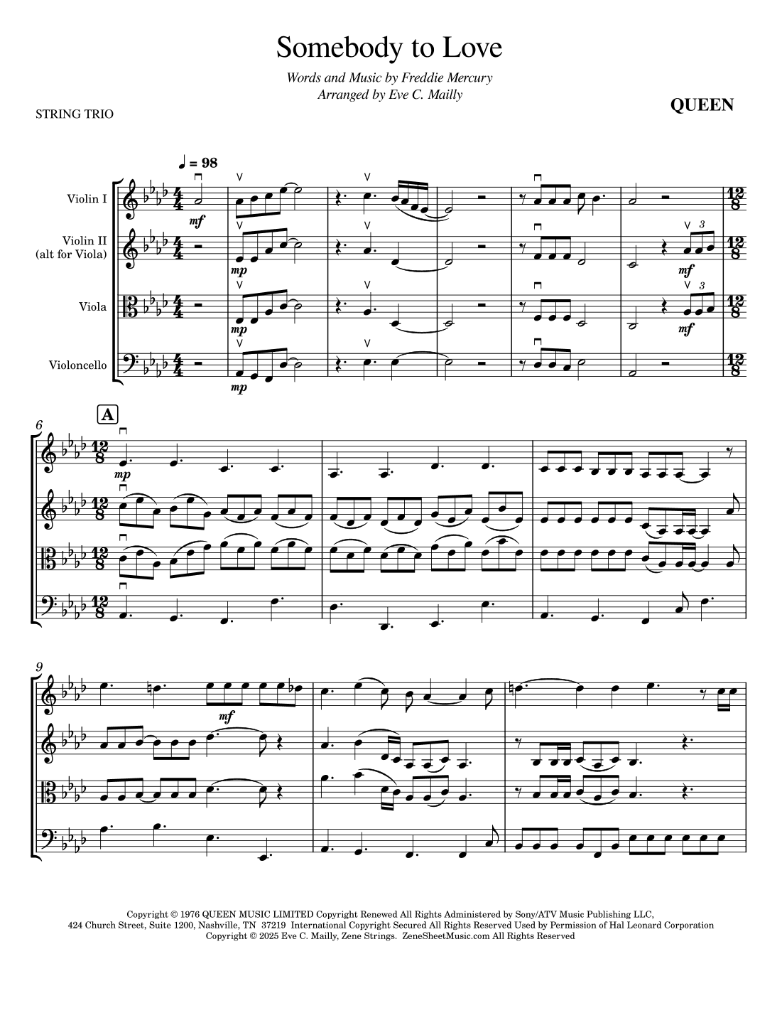 Somebody To Love (arr. Eve C. Mailly - Zene Strings)