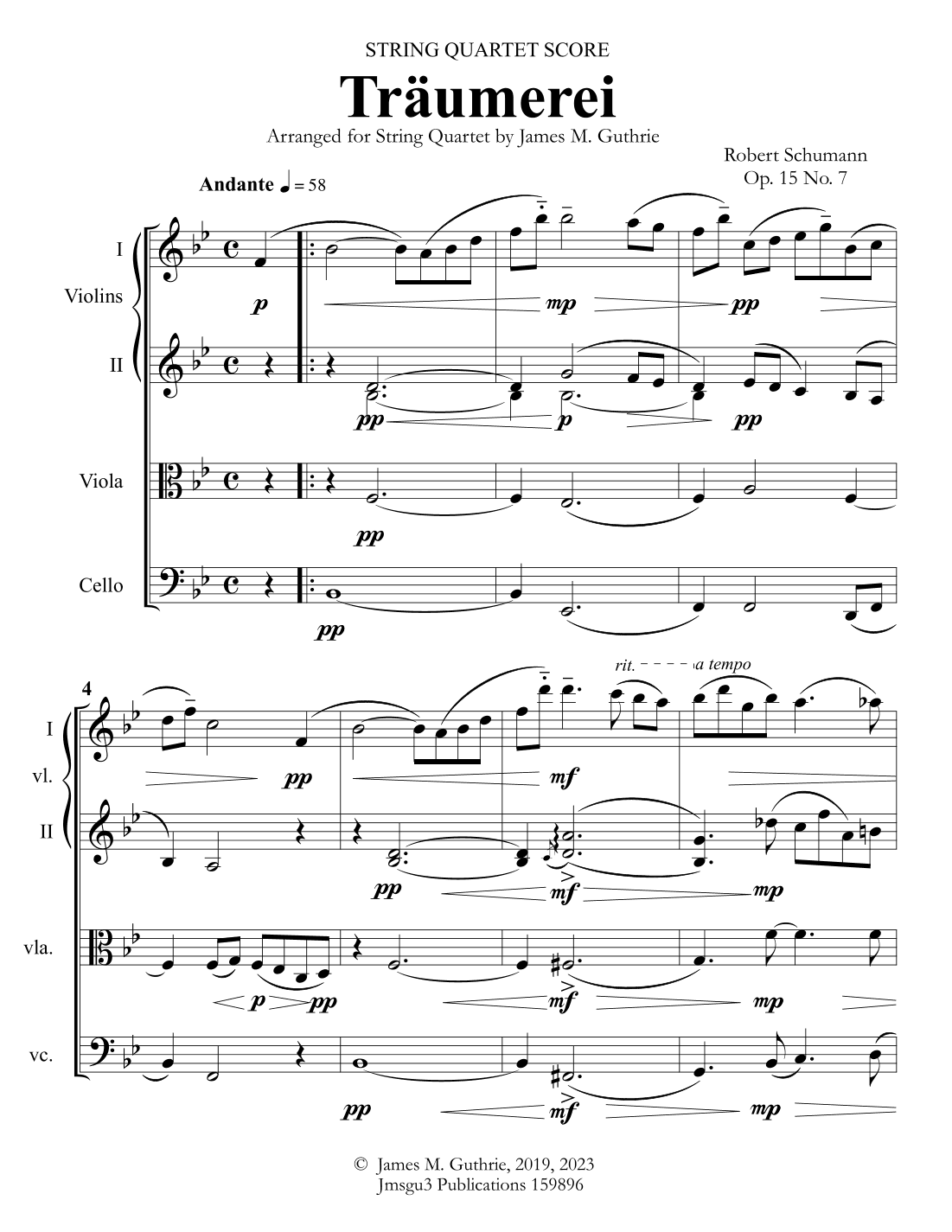 Schumann: Träumerei Op. 15 No. 7 for String Quartet (arr. James M. Guthrie)