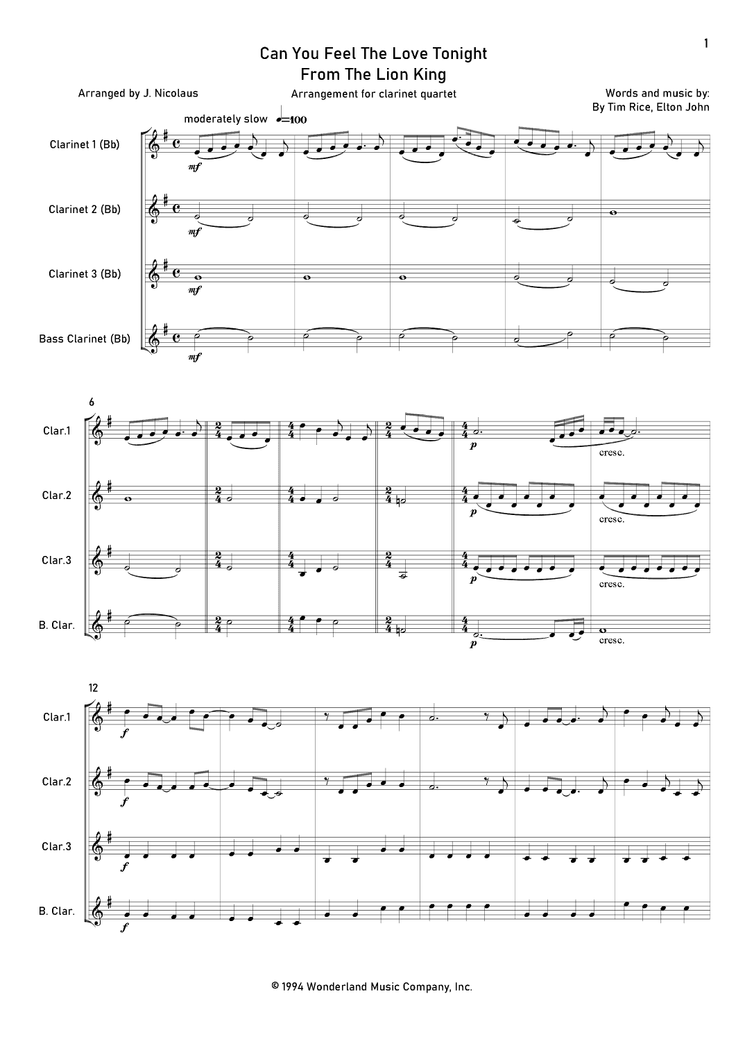 Can You Feel The Love Tonight (arr. John Nicolaus)