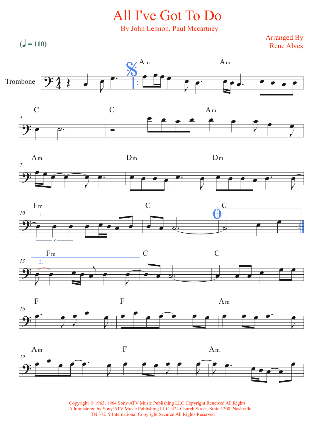 All I've Got To Do (arr. Rene Alves)