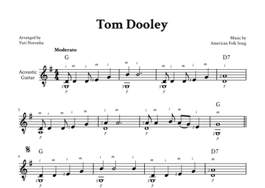 Tom Dooley - Fingerstyle Guitar (G Major, with Chords and Fingering) (arr. Yuri Noronha)