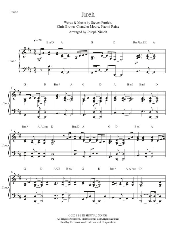 Jireh (arr. Joseph Nimoh)