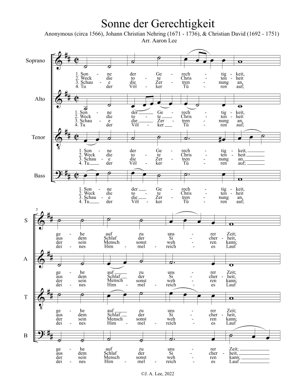 Sonne der Gerechtigkeit (SATB, a cappella)