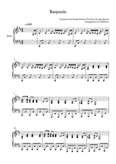 Raputin Boney M. on Piano (arr. SDPiano)