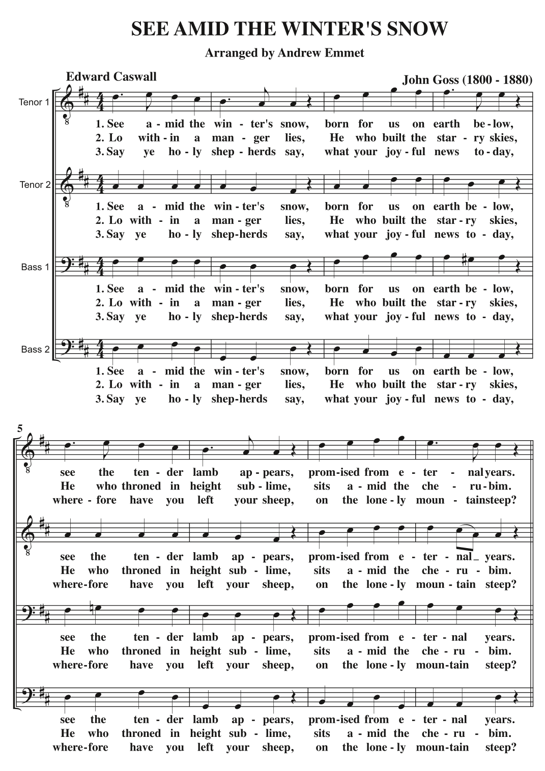 See Amid The Winter's Snow A Cappella TTBB (arr. Andrew Emmet)