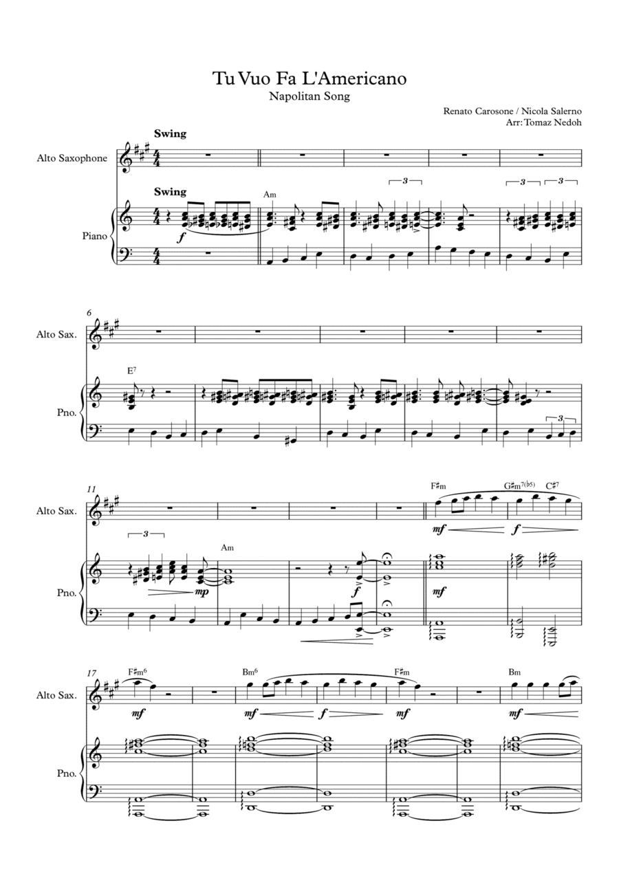 Tu Vuo Fa L'americano (arr. Tomaz Nedoh)