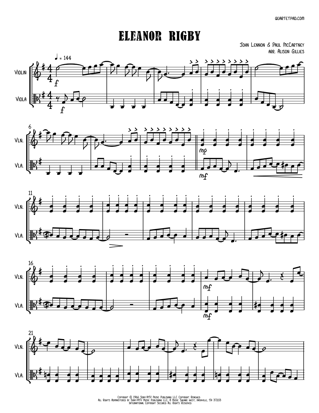 Eleanor Rigby (arr. Alison Gillies)