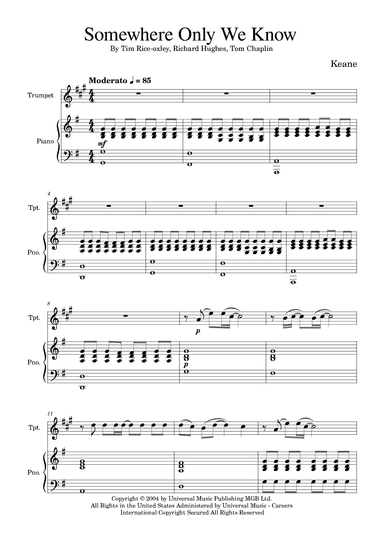 Somewhere Only We Know (arr. Golden Skull Editions)