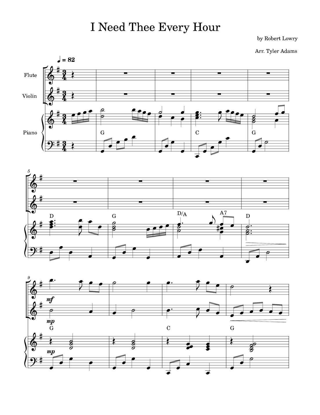 I Need Thee Every Hour (Flute and Violin Duet with Piano) (arr. Tyler Adams)