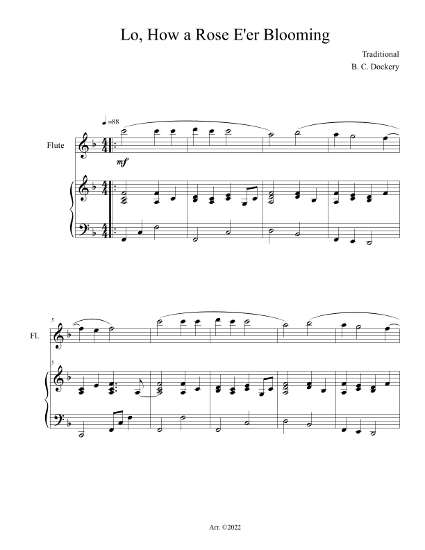 Lo, How a Rose E'er Blooming (Flute Solo with Piano Accompaniment) (arr. B. C. Dockery)