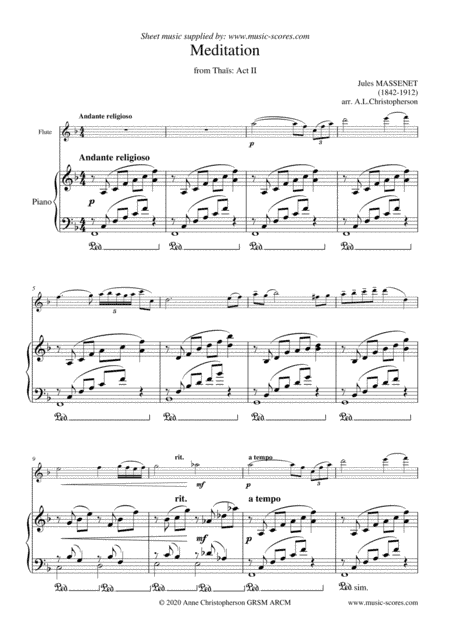 Meditation from Thais - Flute and Piano (arr. Anne L. Christopherson GRSM ARCM)