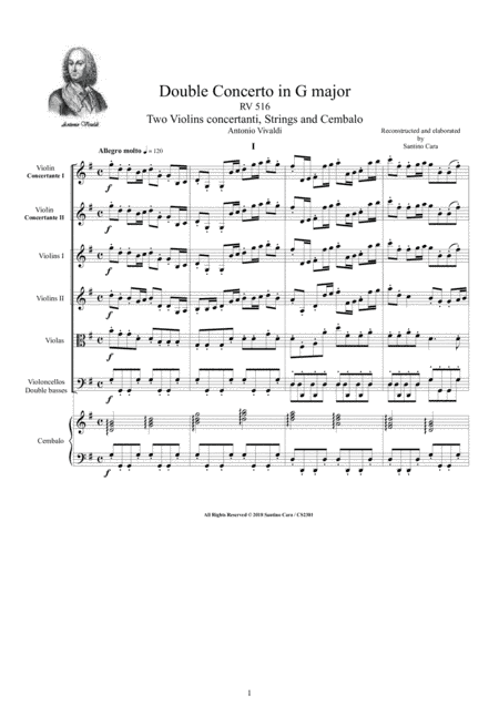 Vivaldi - Double Concerto in G major RV 516 for Two Violins, Strings and Cembalo (arr. Santino Cara)