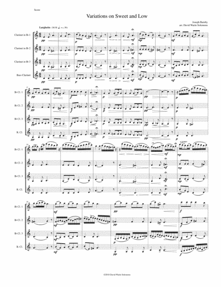Variations on Joseph Barnby’s Sweet and Low for clarinet quartet (arr. David Warin Solomons)