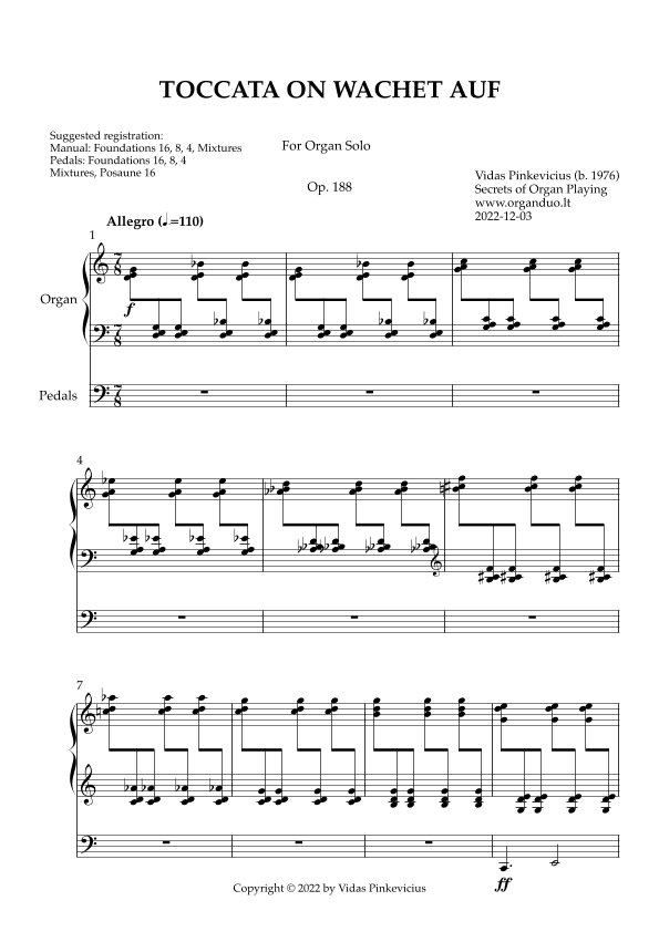 Toccata on Wachet auf, Op. 188 (Organ Solo) by Vidas Pinkevicius