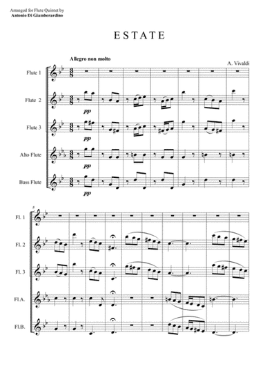 SUMMER (FOUR SEASONS) for Flute Quintet Flute Choir (arr. Antonio Di Giamberardino)