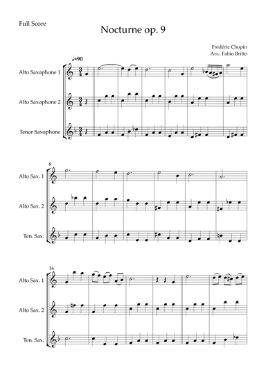Nocturne Op.9 No. 2 (Frédéric Chopin) for Saxophone Trio (arr. Fabio Britto)