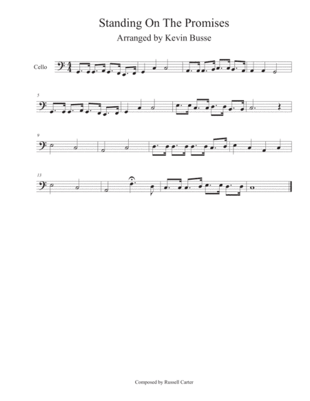 Standing On The Promises (Easy key of C) - Cello (arr. Kevin Busse)