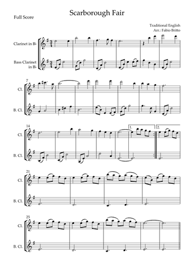 Scarborough Fair for Clarinet Bb & Bass Clarinet in Bb Duo (arr. Fabio Britto)