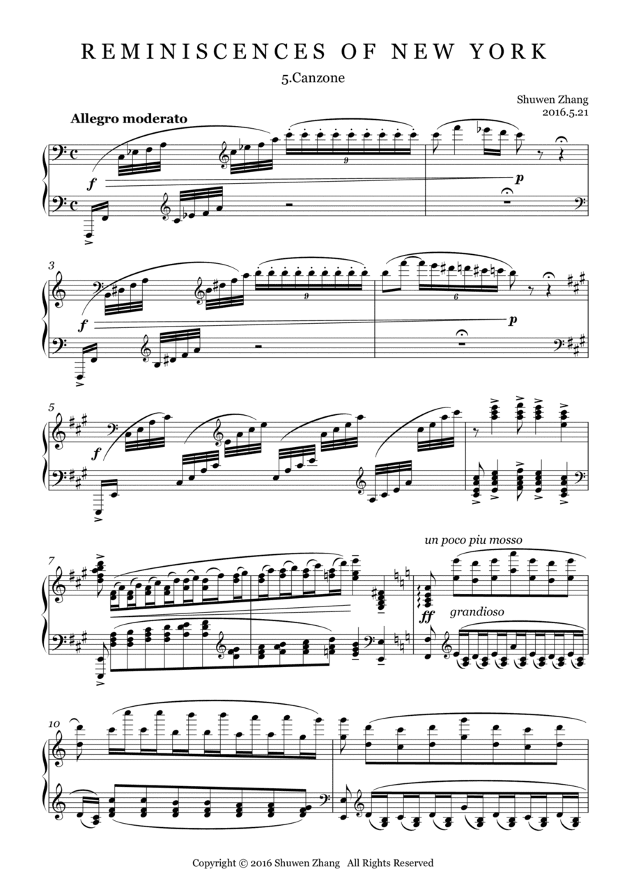 Reminiscences of New York,Bk.1,No.5:Canzone
