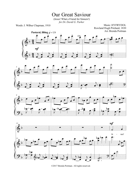 Our Great Saviour (HYFRYDOL), High Voice (arr. Brenda Portman)