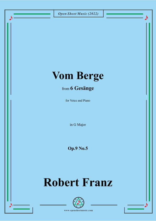 Franz-Vom Berge,in G Major,Op.9 No.5,from 6 Gesange (arr. OSM Press)