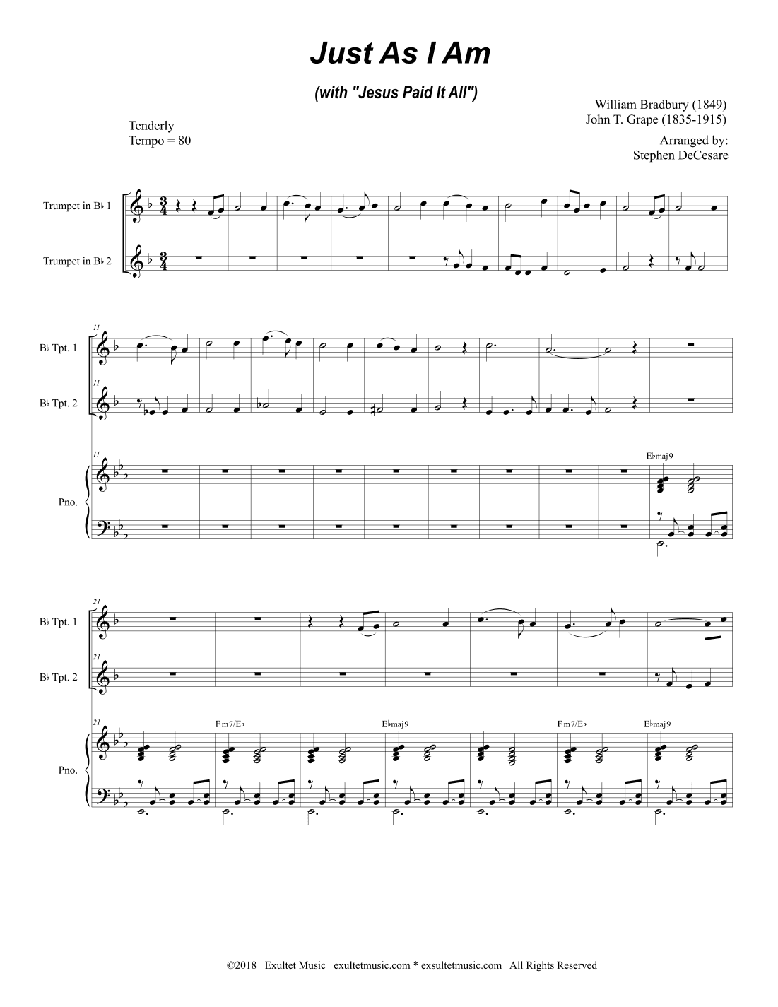 Just As I Am (with "Jesus Paid It All") (Duet for Bb-Trumpet) (arr. Stephen DeCesare)