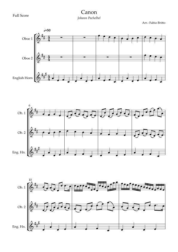 Canon - Johann Pachelbel (Wedding/Reduced Version) for Woodwind Trio (arr. Fabio Britto)