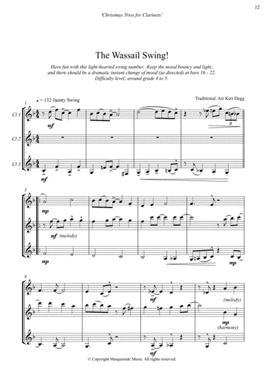 Here We Come A Wassailing - The Wassail Swing! Delightful Bb Clarinet trio - mixed ability group. (arr. Keri Degg)