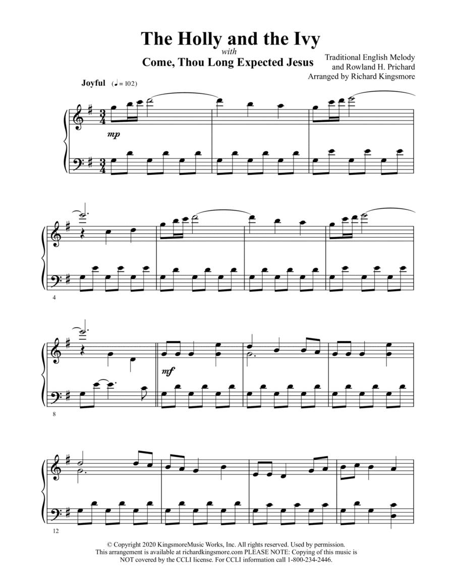 The Holly and the Ivy with Come, Thou Long Expected Jesus (arr. Richard Kingsmore)
